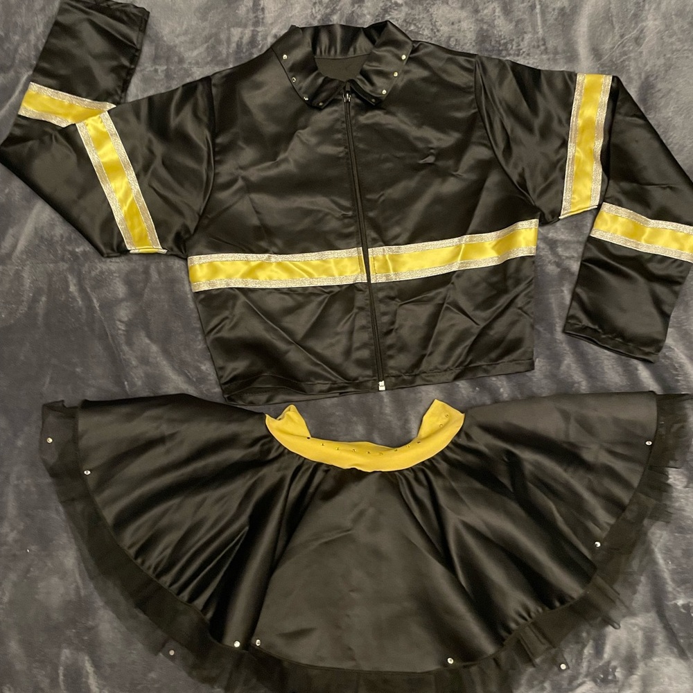 Two piece fire fighter dance costume.